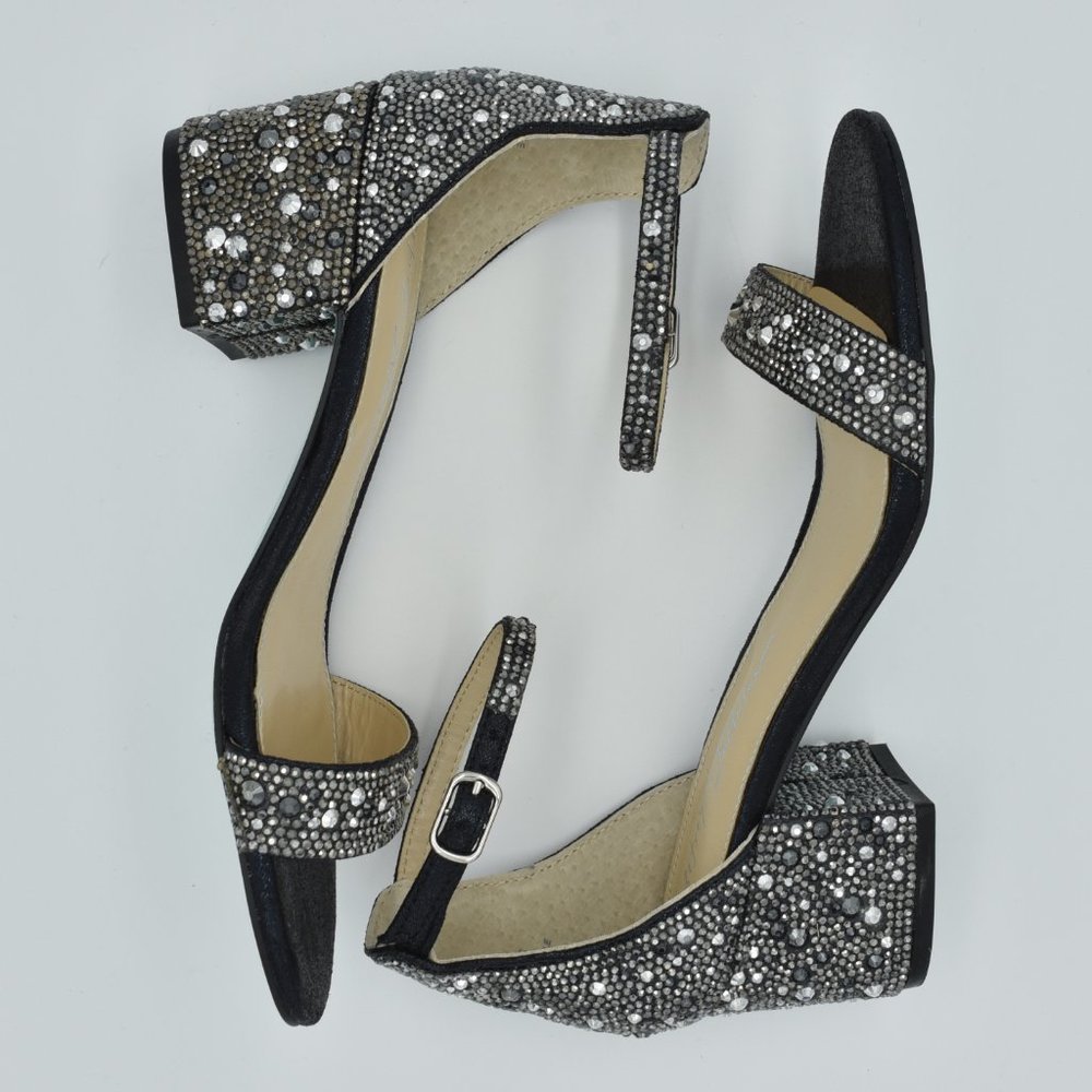Betsey Johnson Mari Block Heel Sandals, Black, Rhinestones, Women's Size 6 Wide - Picture 11 of 13